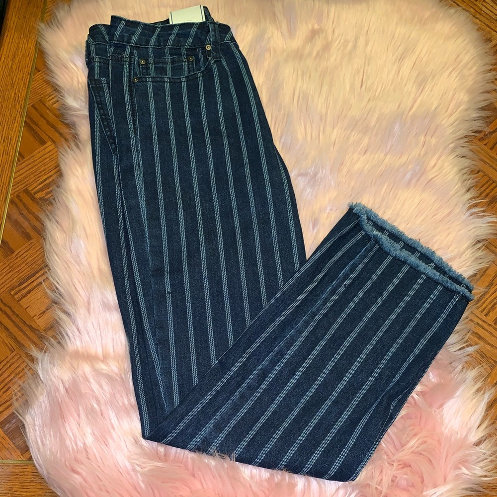 Blue and White Striped Conductor  Leg Jeans